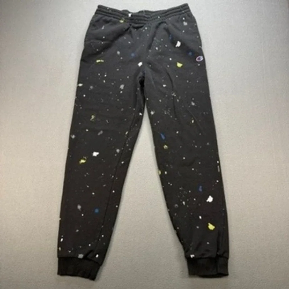 Champion Paint Splatter Sweatpants Joggers Regular XL Black Fleece Logo Athletic